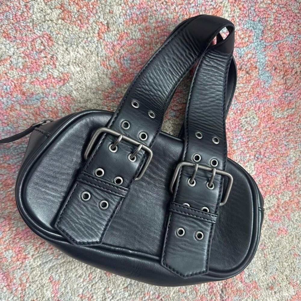 Free People Say Yes Leather Bag handbag metal buckle edgy grunge y2k style black - Picture 2 of 8